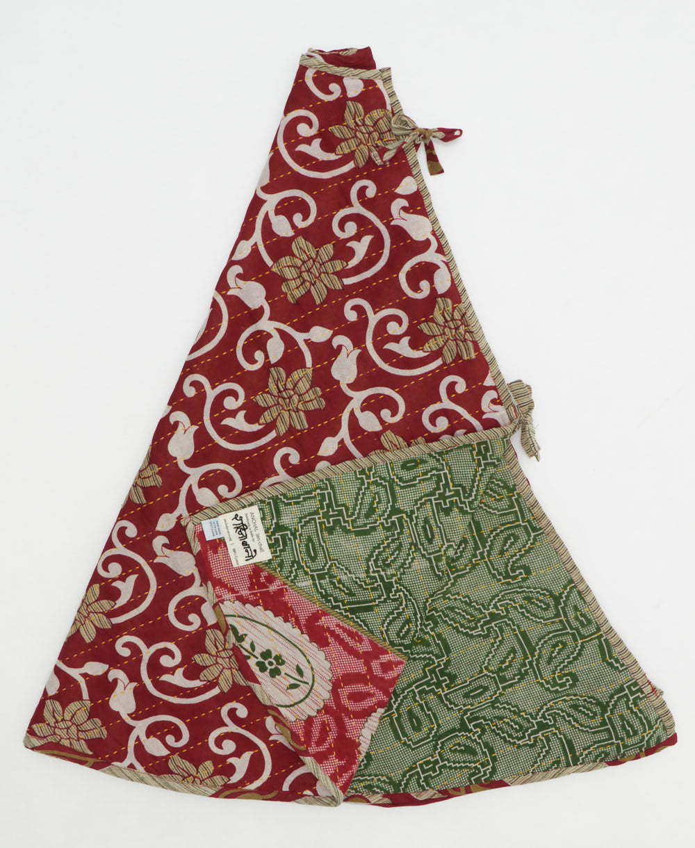 holiday tree skirt made from vintage cotton saris