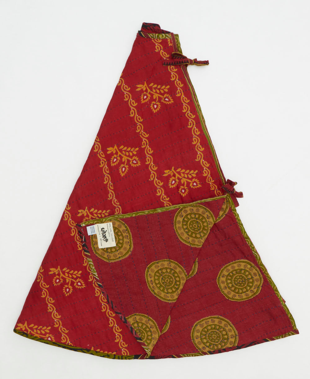 holiday tree skirt made from vintage cotton saris