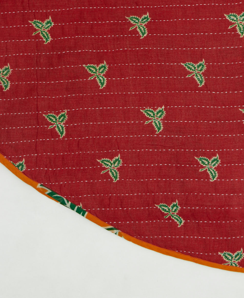 reversible tree skirt made with kantha stitching