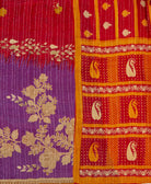 sustainable kantha quilt in king size with bright red & golden floral pattern made in India