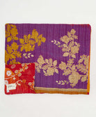 bright red & golden floral quilted throw in king size handmade in India by Anchal artisans