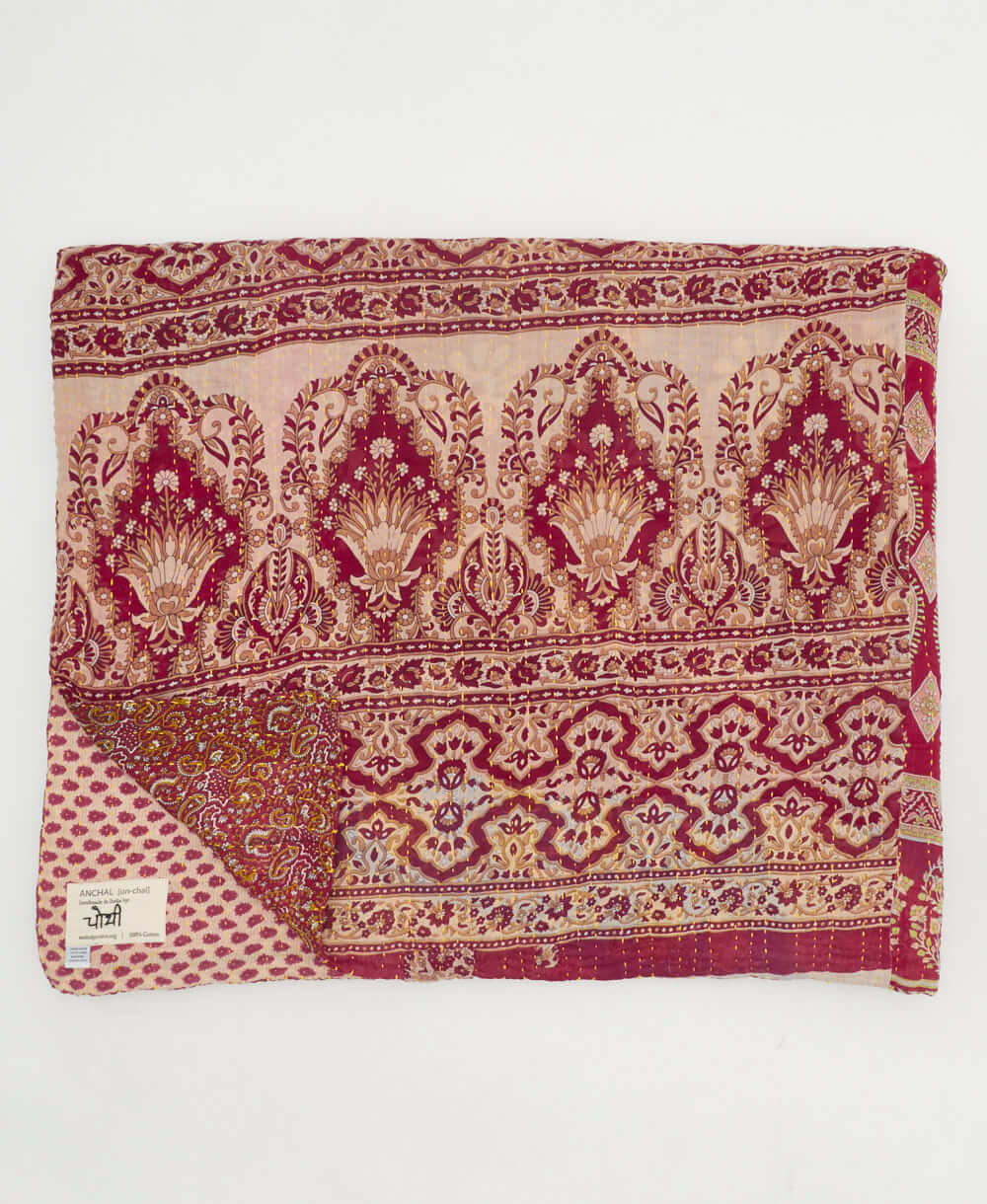 berry red paisley quilted throw in king size handmade in India by Anchal artisans