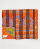 orange & lime green vines quilted throw in king size handmade in India by Anchal artisans