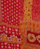 soft king kantha blanket in candy red striped floral made from upcycled vintage cotton saris