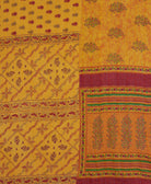 soft king kantha blanket in mustard yellow & red floral print made from upcycled vintage cotton saris