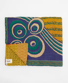 yellow & blue abstract quilted throw in king size handmade in India by Anchal artisans