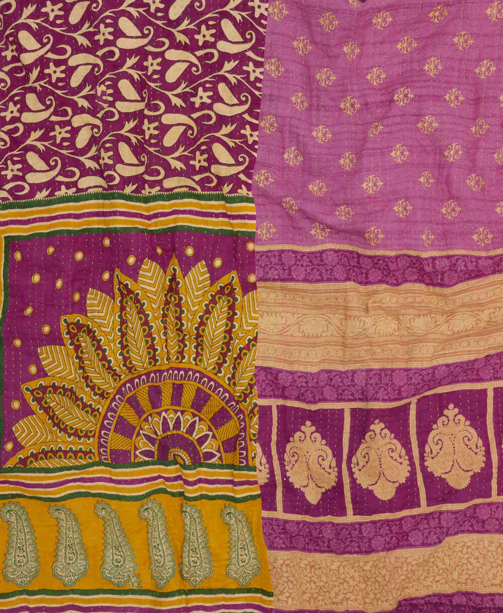 soft king kantha blanket in an orchid purple paisley print made from upcycled vintage cotton saris