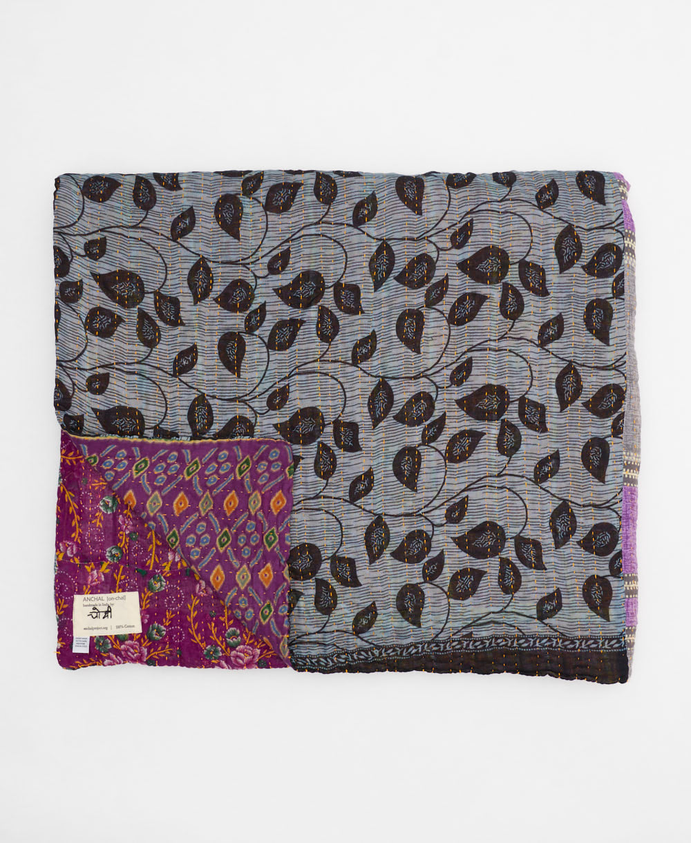 eggplant purple diamond quilted throw in king size handmade in India by Anchal artisans