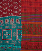 sustainable kantha quilt in king size with a crimson & teal elephant pattern made in India