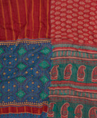 soft king kantha blanket in a crimson & teal elephant print made from upcycled vintage cotton saris