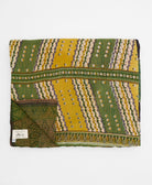 hunter green & mustard yellow striped quilted throw in king size handmade in India by Anchal artisans