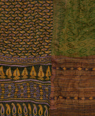 sustainable kantha quilt in king size with a hunter green & mustard yellow striped pattern made in India