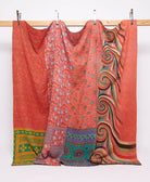 coral king kantha quilt in a multi-colored swirl pattern handmade in India