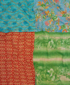 quilted king kantha quilt handmade in India from eco-friendly upcycled vintage cotton saris for a one-of-a-kind quilt