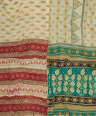 quilted king kantha quilt handmade in India from eco-friendly upcycled vintage cotton saris for a one-of-a-kind quilt
