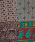quilted king kantha quilt handmade in India from eco-friendly upcycled vintage cotton saris for a one-of-a-kind quilt