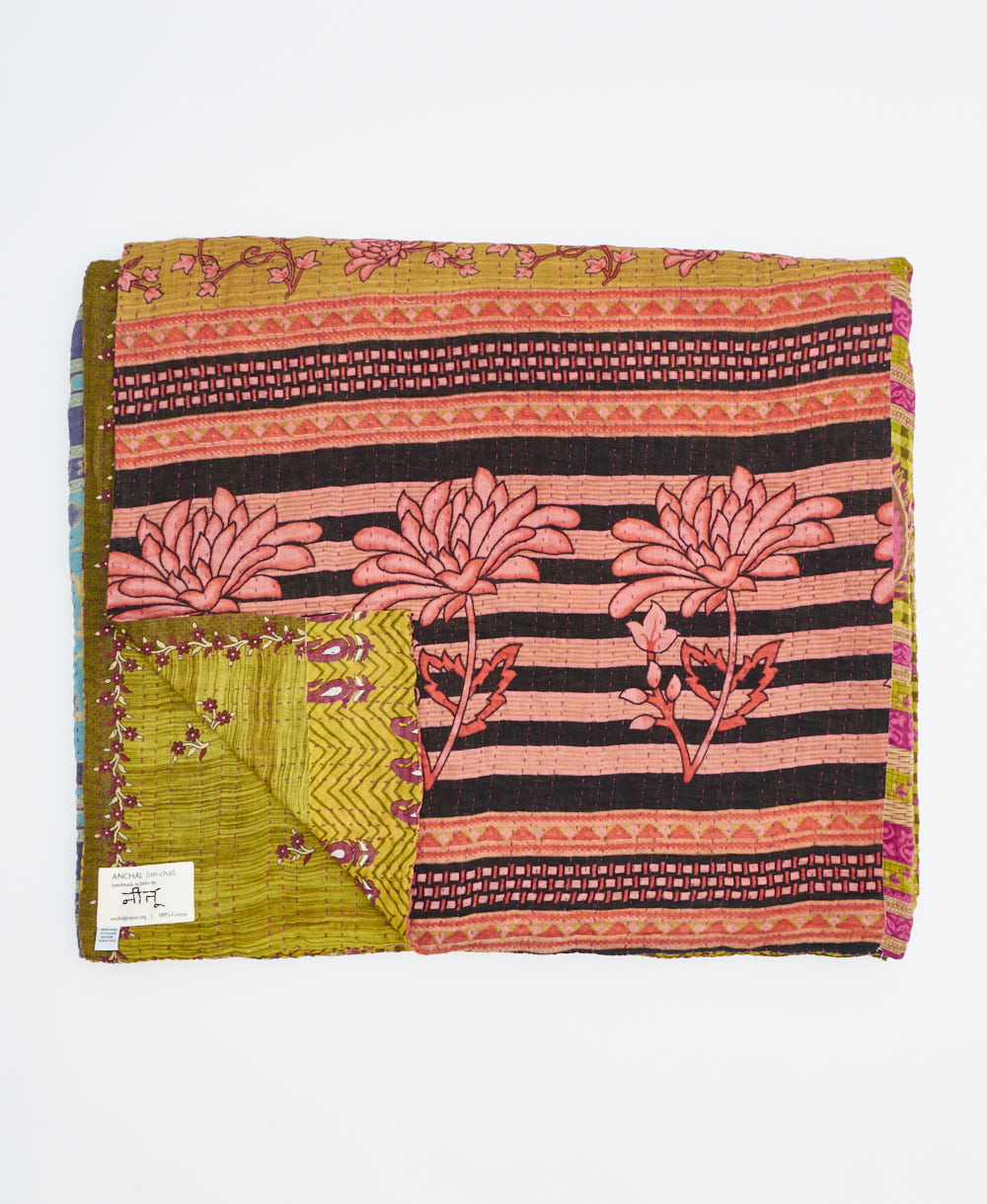 soft king kantha blanket made from upcycled vintage cotton saris