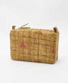 eco-friendly tan minimal stamp paisley cosmetic travel bag sustainably made  using repurposed saris 