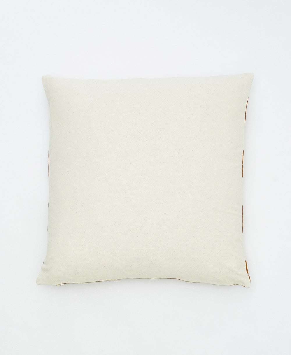 back of camel striped throw pillow in solid natural white made from 100% organic cotton