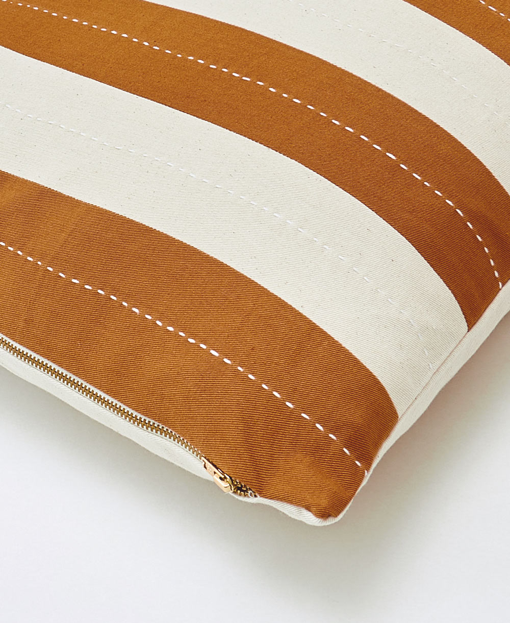 camel striped throw pillow with removable cover and included plush down feather insert