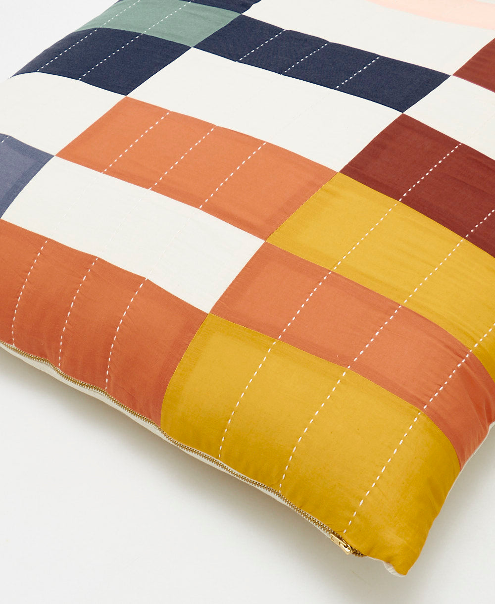 euro pillow in colorful patchwork design made from 100% organic cotton & dyed with non-toxic dyes