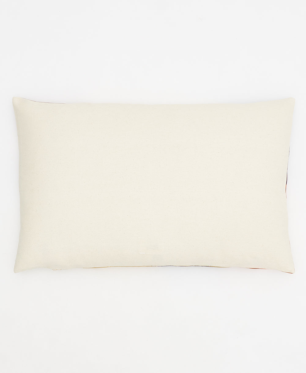 back of multi-check lumbar pillow in natural white