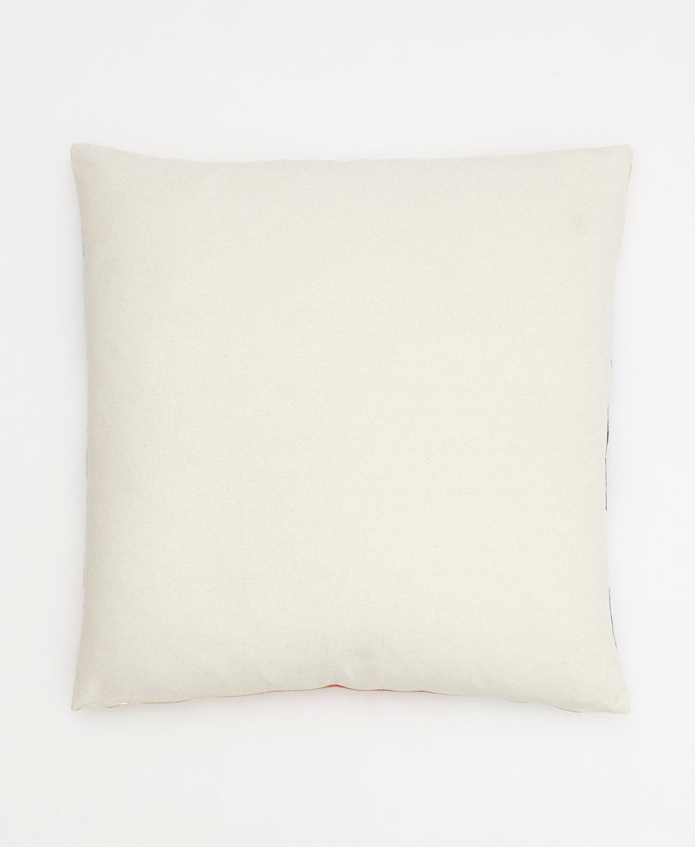 back of multi-check square pillow in 22" x 22" size made from organic cotton in Fair Trade environment