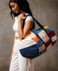 organic cotton ethically made travel weekender bag in colorful checkered design