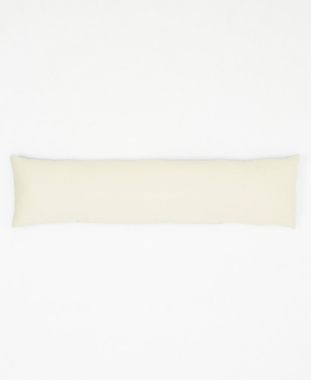 solid natural white back of offset stripe long lumbar pillow with ethical down feather pillow insert included