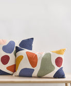 applique throw pillow in colorful shapes made in India from 100% organic cotton