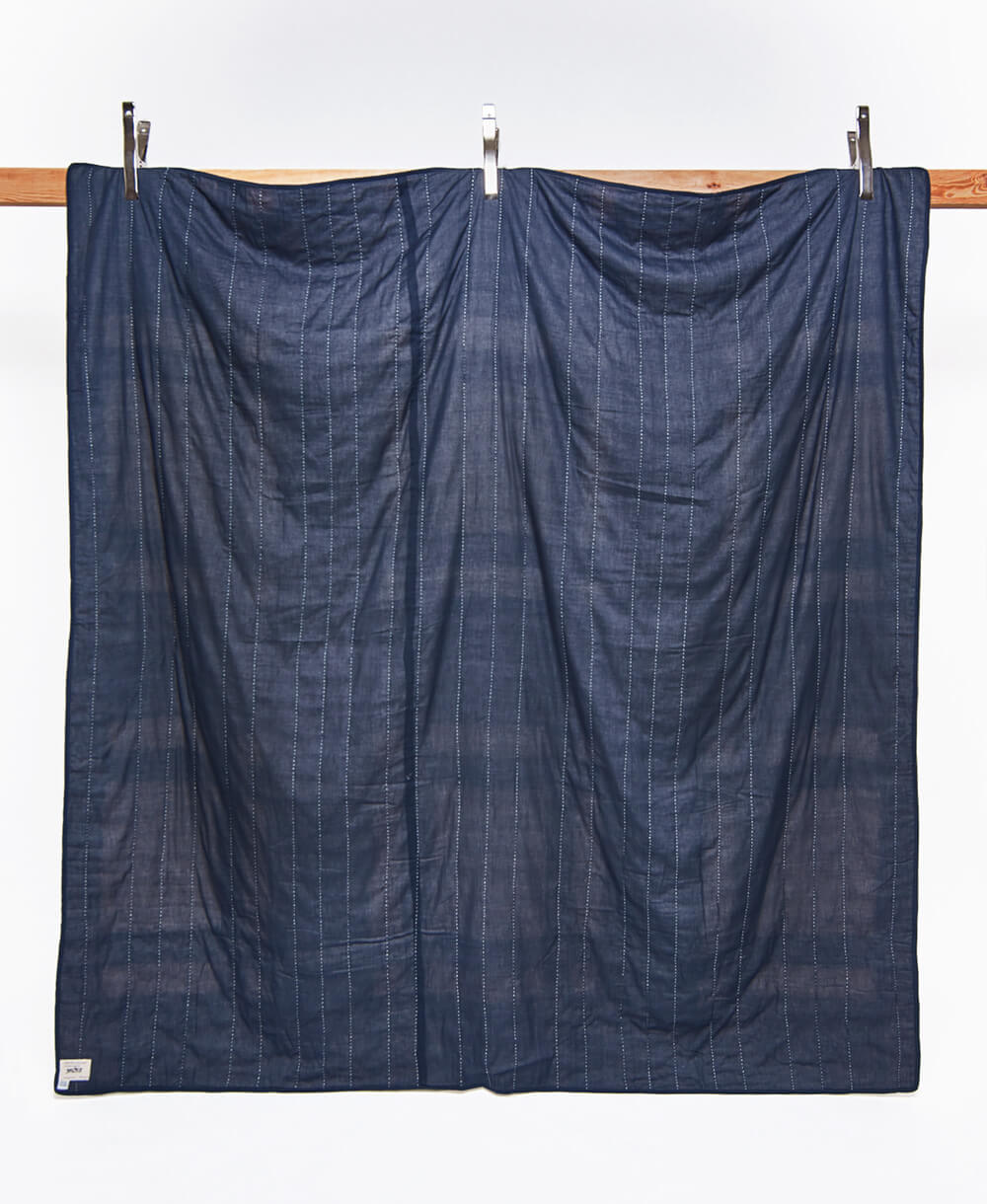 handmade organic cotton quilt king in navy blue plaid by Anchal