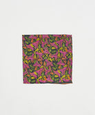 black, pink, and green silk pocket square ethically made using upcycled floral vintage silk saris