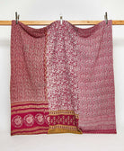 burgundy queen kantha quilt in bold floral pattern handmade in India