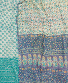 ethically made turquoise blue queen kantha quilt made from vintage cotton saris in India