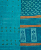 kantha stitched blanket in cerulean blue and red checkered with pink kantha stitching