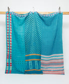 cerulean blue kantha quilt in queen size handmade in India by women artisans