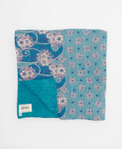 eco-friendly queen kantha quilt in sky blue and yellow butterflies handmade in India