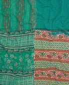 teal kantha blanket in queen size with mustard yellow floral stripe patterns