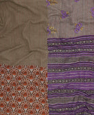 artisan-made kantha quilt in purple-grey and orange birds made from upcycled vintage cotton saris