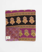 ethically made queen kantha quilt in mauve geometric with a tan leaf design made by Anchal artisans