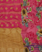 hot pink & oversized beige floral kantha blanket in queen size by Anchal