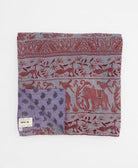 ethically made queen kantha quilt in light purple with an oversized maroon elephant design made by Anchal artisans