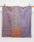 light purple & maroon floral print queen kantha quilt handmade in India from vintage cotton saris