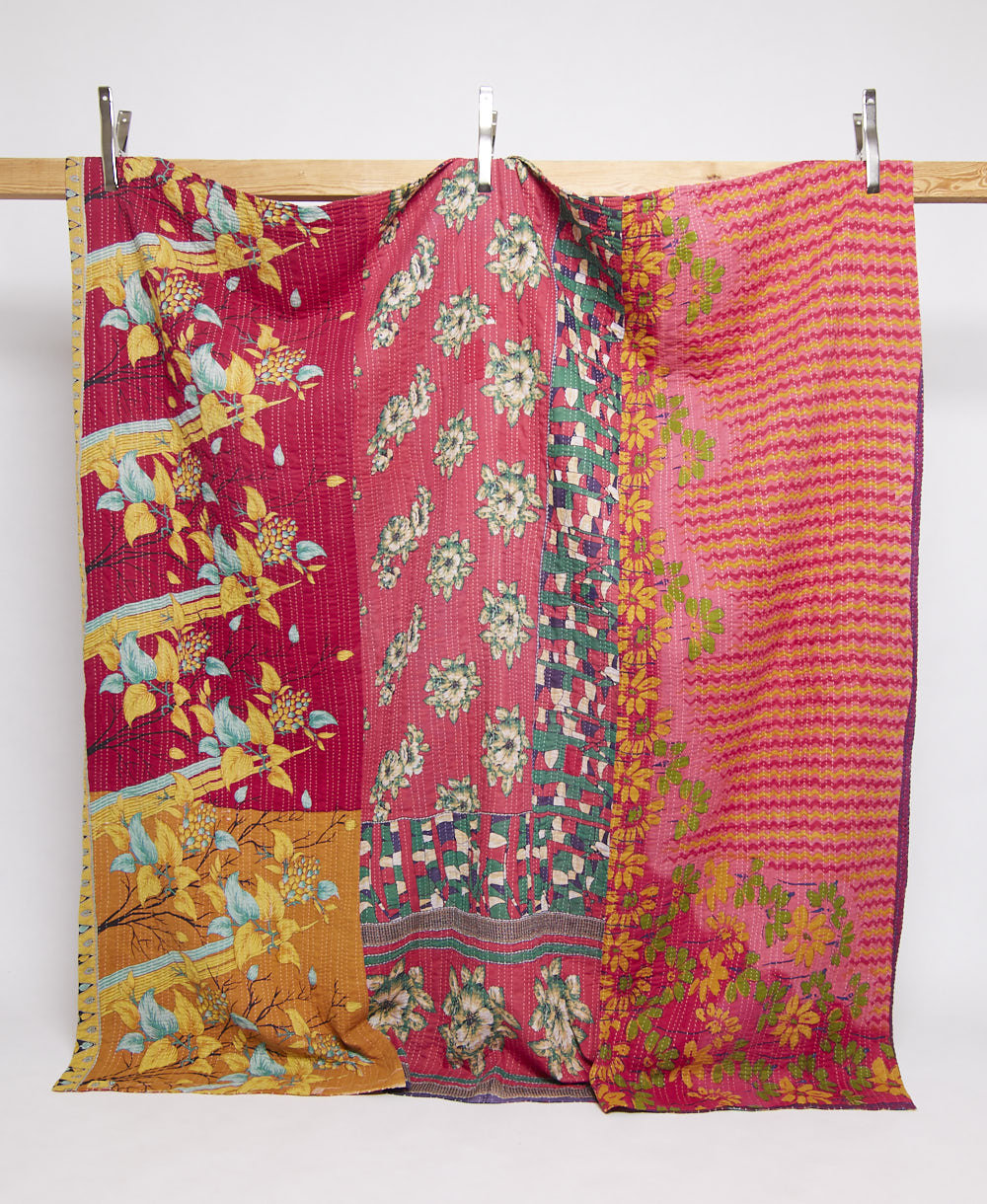 queen kantha quilt handmade in India