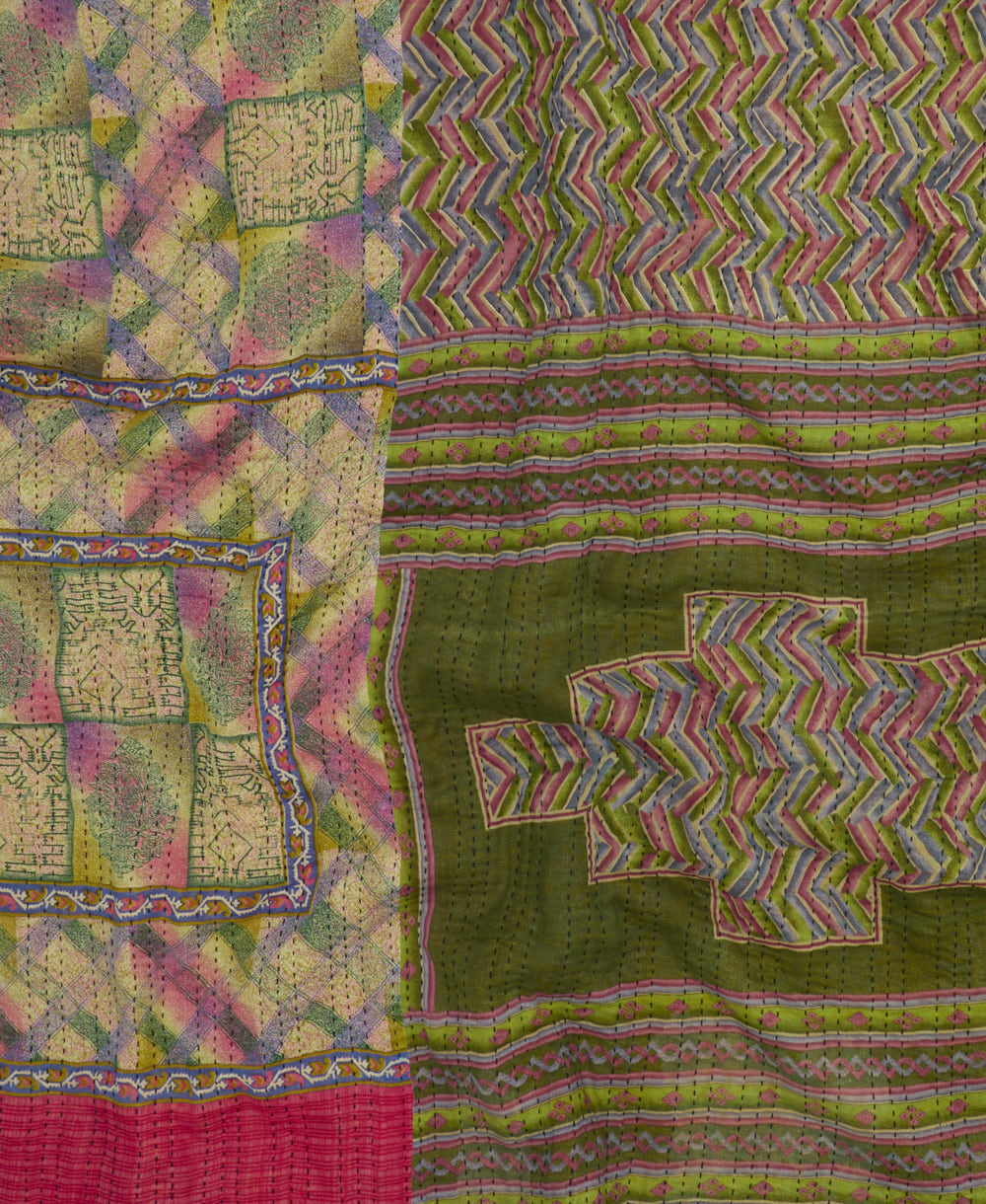 soft queen kantha blanket made from upcycled vintage cotton saris