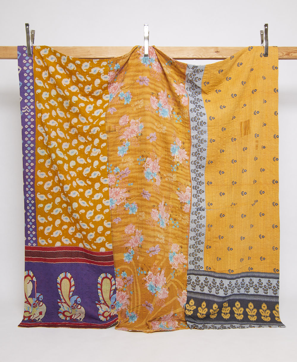 queen kantha quilt in a bold pattern handmade in India