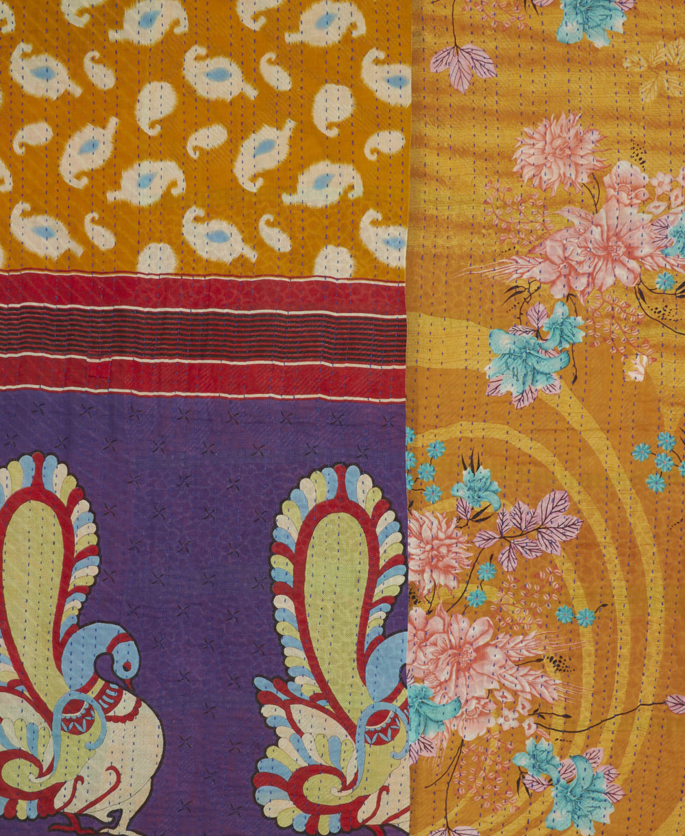 soft queen kantha blanket made from upcycled vintage cotton saris