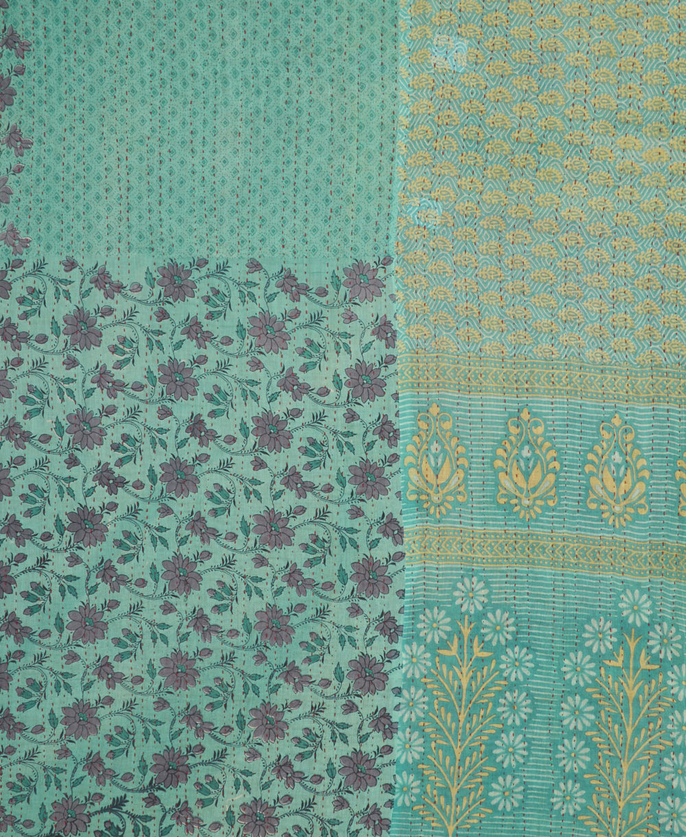 queen kantha quilt made from upcycled vintage cotton saris in India by women artisans