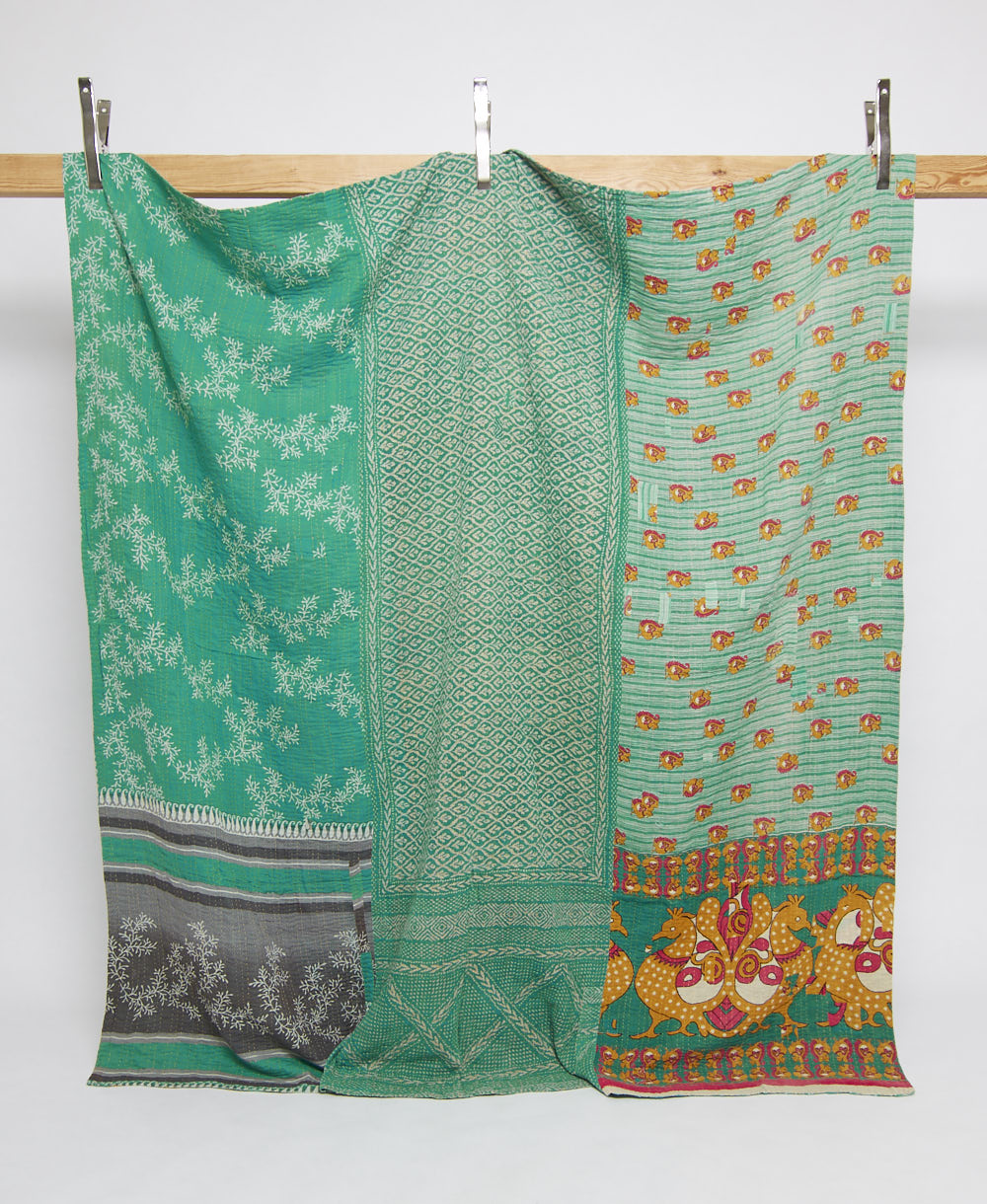 queen kantha quilt in a bold pattern handmade in India