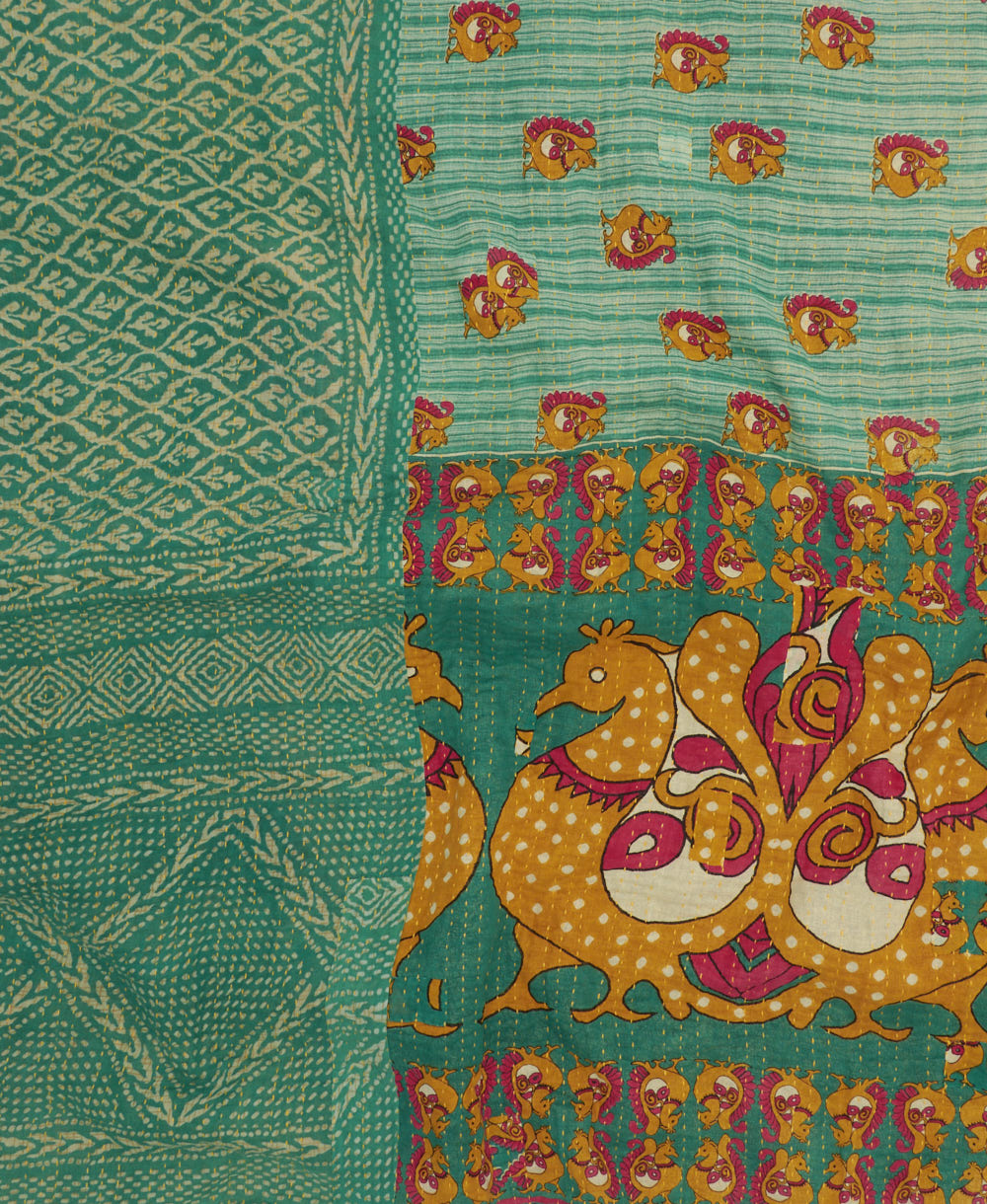 queen kantha quilt made from upcycled vintage cotton saris in India by women artisans